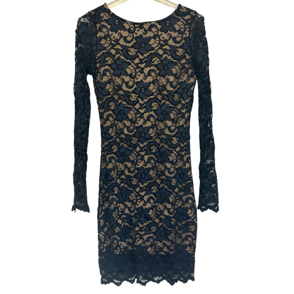 Karen Kane Lace Long Sleeve Dress navy and tan